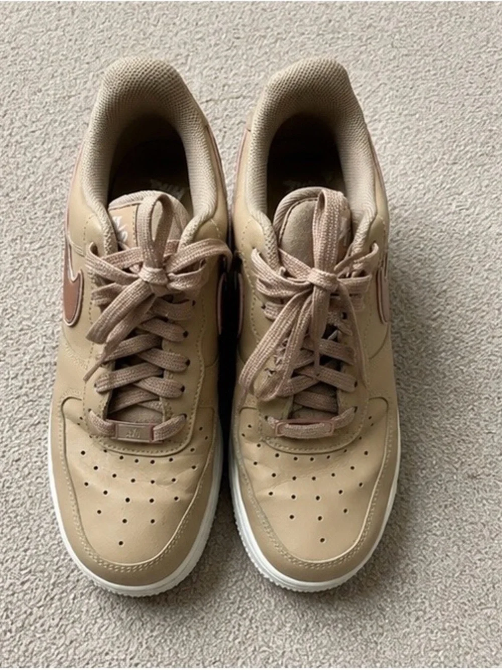 Nike Women's Beige and Brown Air Force 1 Low Top Sneakers